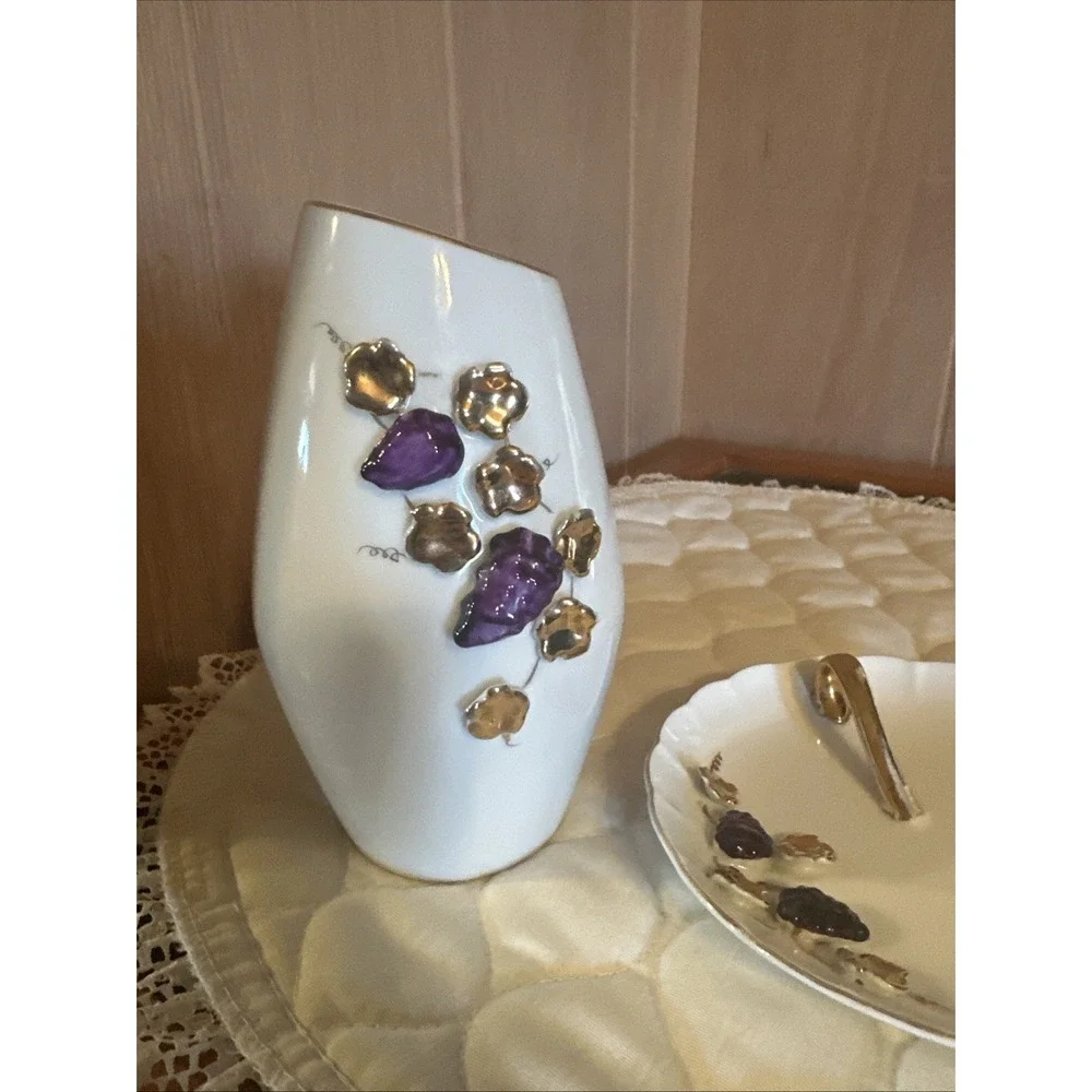 Conco Vintage Hand Painted Grapes & Gold Leaves 